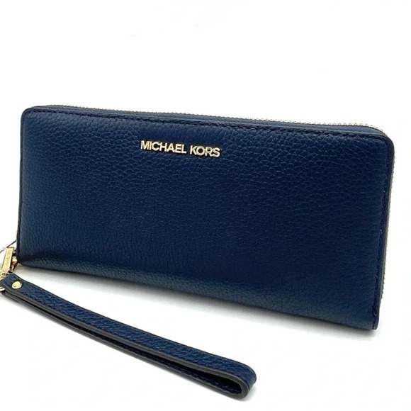 Michael Kors Large Continental Wallet Wristlet Navy Blue - Picture 1 of 8
